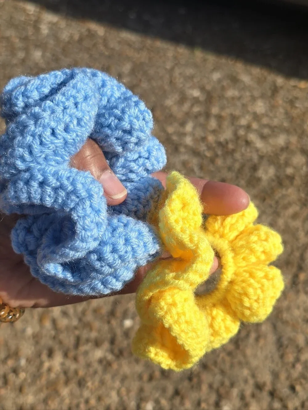 Handmade Kids Crochet Scrunchies - Blue & Yellow